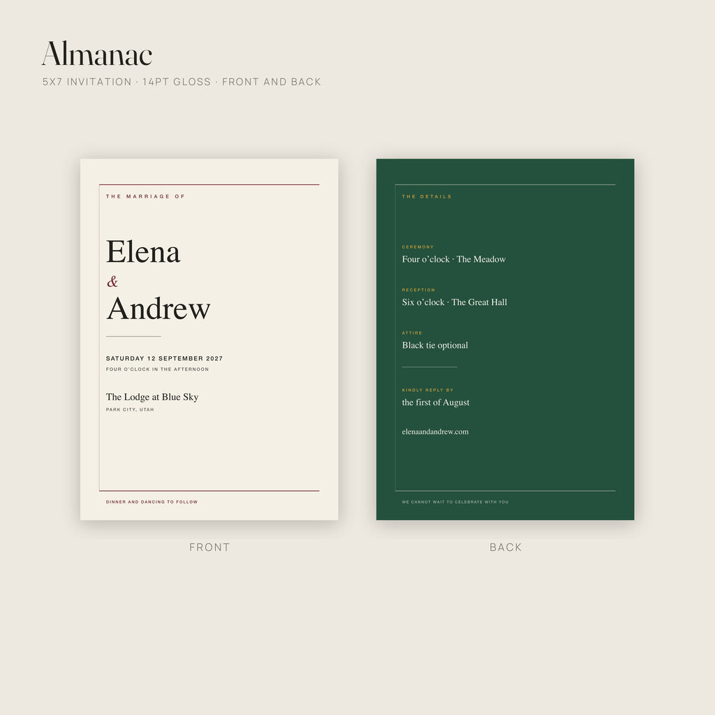 Almanac invitation on 14pt gloss, front and back