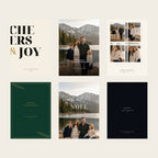 Six flat holiday card designs shown fully in a square gallery preview