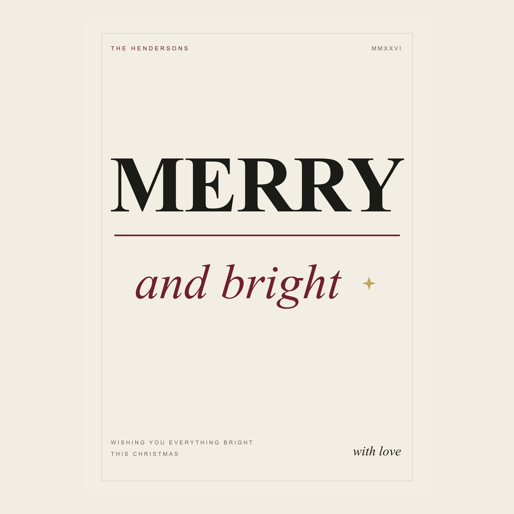 Merriweather folded holiday card front shown fully