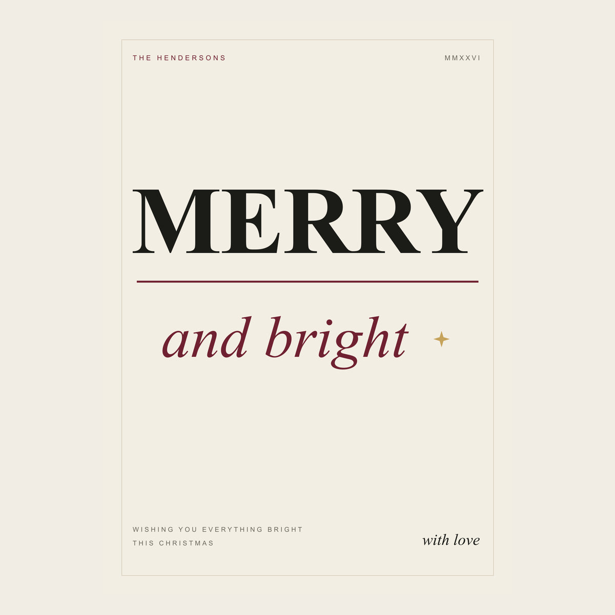 Merriweather folded holiday card front shown fully