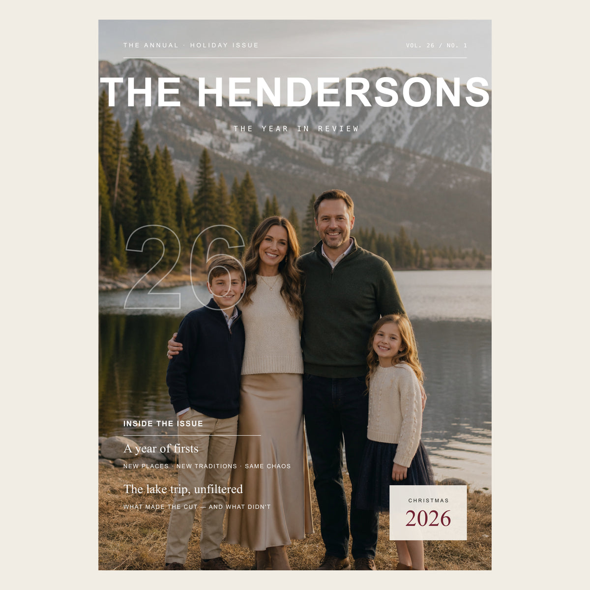The Annual folded holiday card front shown fully
