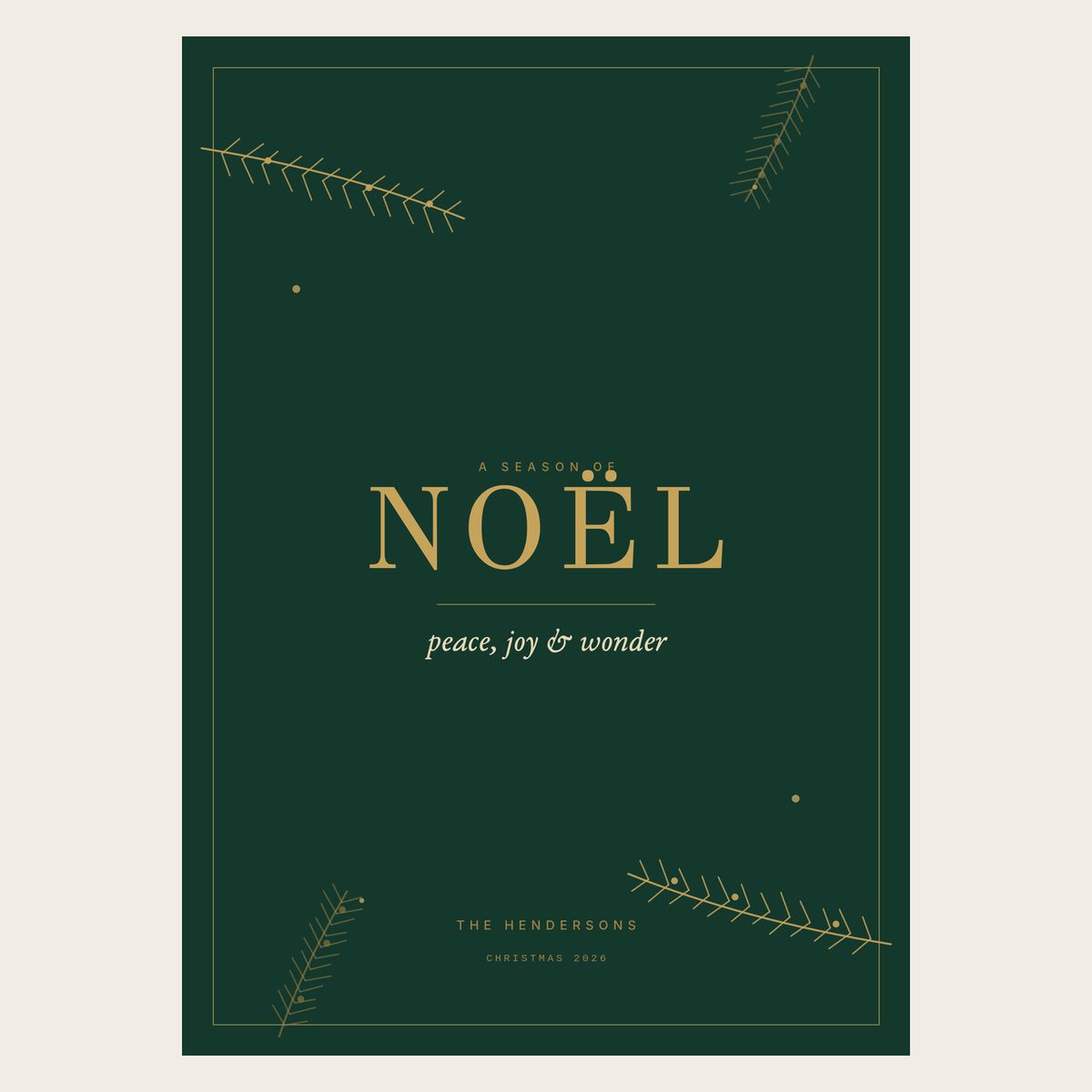 Gilt Pine folded holiday card front shown fully