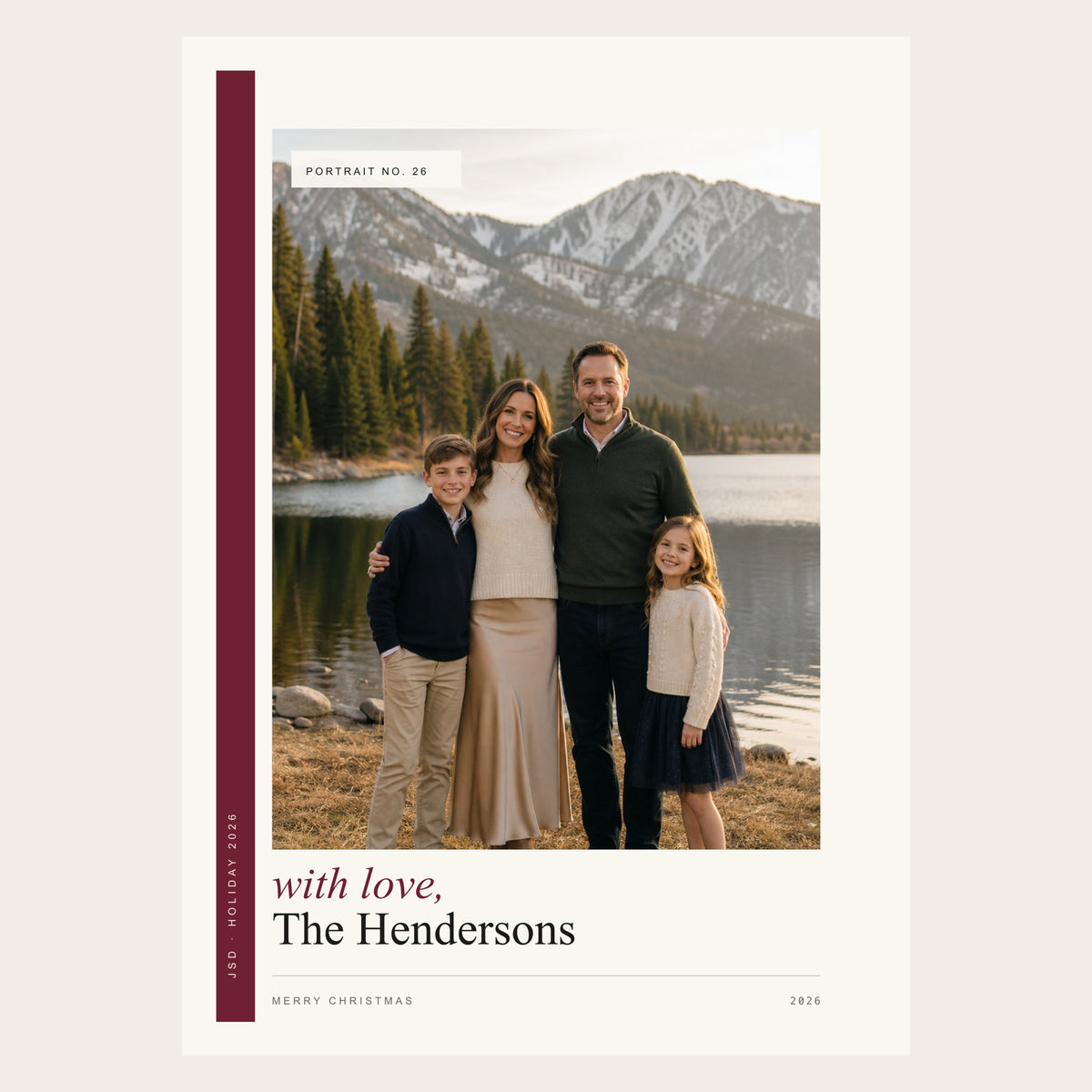 Portrait No. 26 folded holiday card front shown fully