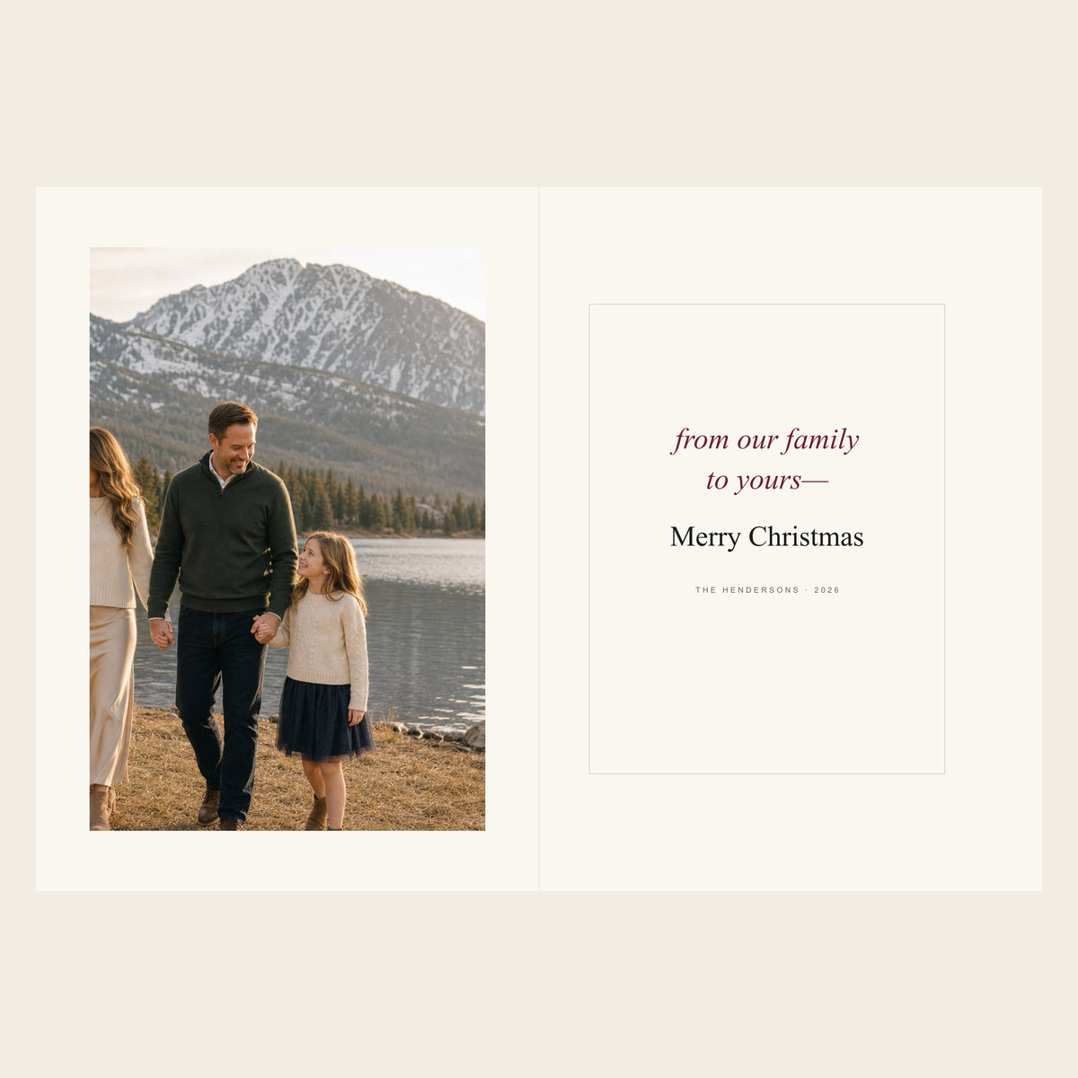 Portrait No. 26 folded holiday card inside spread shown fully
